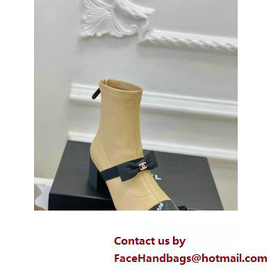 Chanel Heel 5.5cm Stretch Lambskin  &  Patent Calfskin Short Boots with Bow G40099 Beige 2023